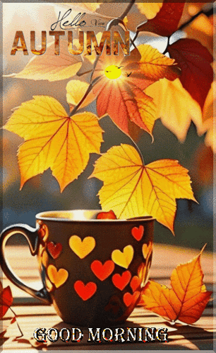 Autumn Leaves and Coffee Saying Good Morning