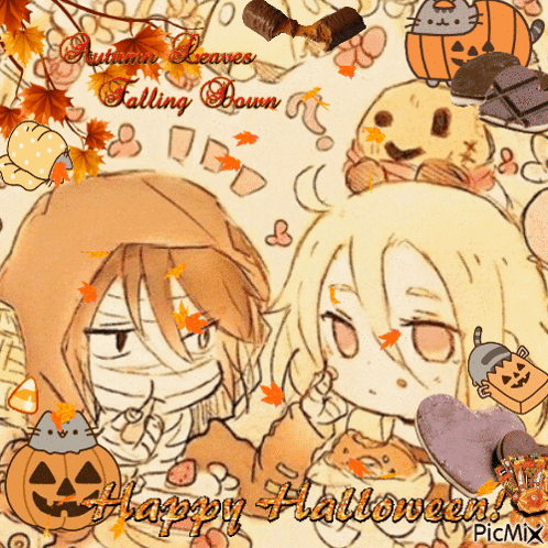 Autumn Leaves Falling Happy Halloween GIF