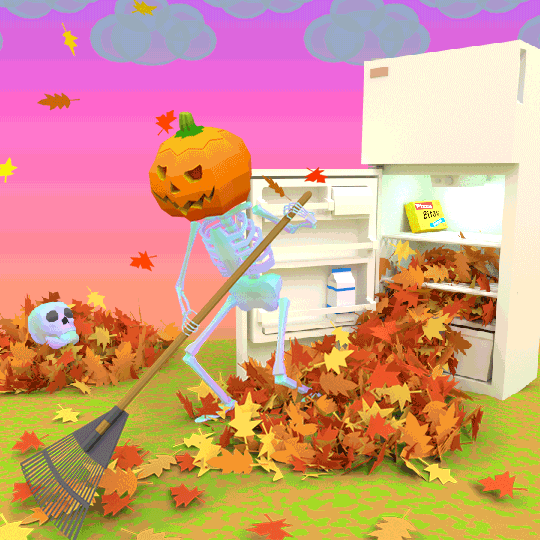 Autumn Skeleton Raking GIF