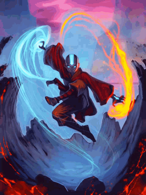 Avatar Aang Fire And Water Power GIF
