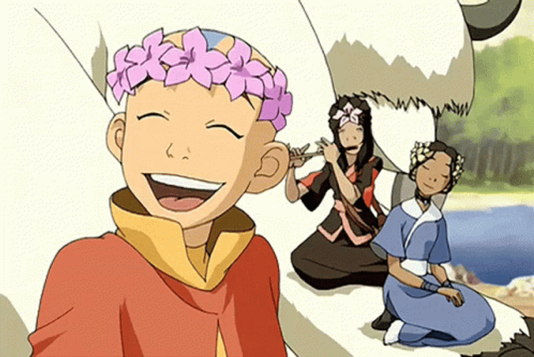 Avatar Aang Merrily Smiling While Moving His Head GIF