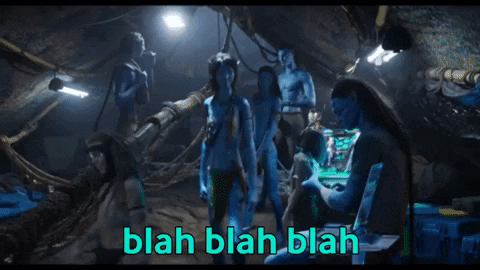Avatar Characters Standing in Dark Room Saying Blah Blah Blah