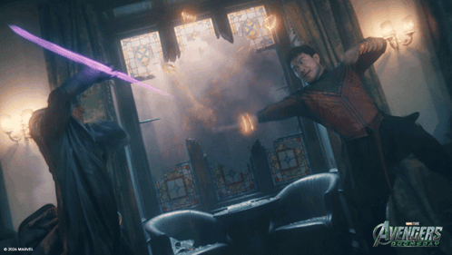 Avengers Assemble Poster Two Men Fighting GIF