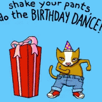 Awesome Dancing Cat And Gift For Happy Birthday Greetings GIF