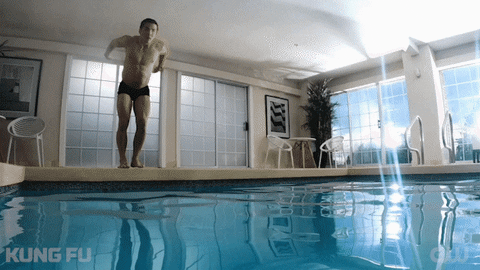 Awesome Triple Lindy Pool Dive Kung Fu GIF