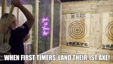 Axe Throwing Happy Woman Bullseye GIF