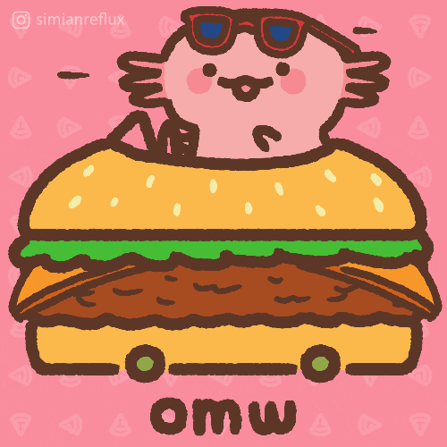 Axolotl Meme Omw On A Burger Car GIF