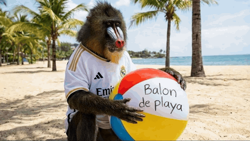 Baboon Holding Beach Ball Saying Balon De Playa GIF