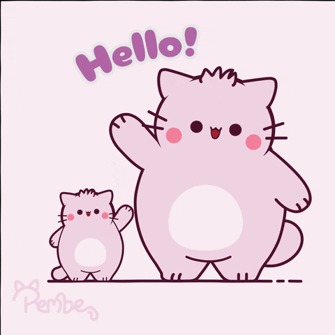 Baby And Mommy Cat Waving Hello GIF