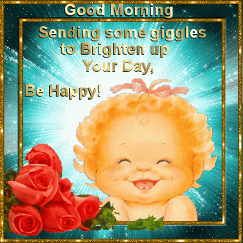 Baby And Roses Good Morning Card GIF