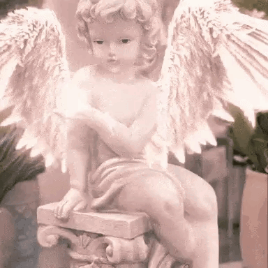 Baby Angel Statue With White Wings On Pillar GIF