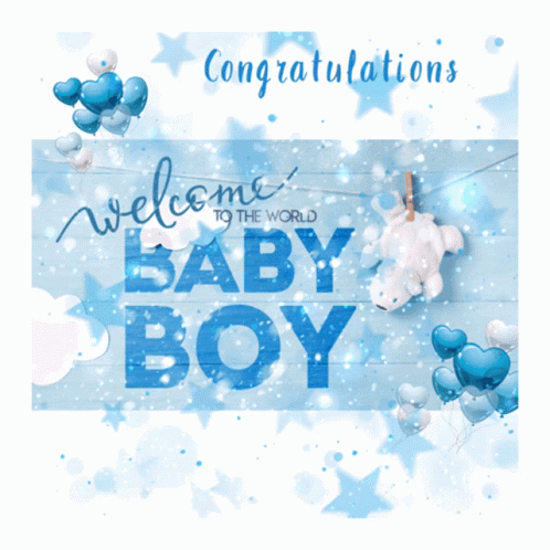 Baby Boy Congratulations Card with Balloons and Stars