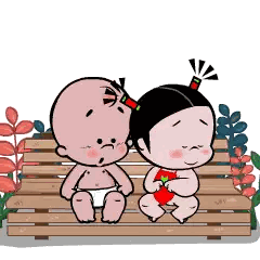 Baby Cartoon Sitting on Bench