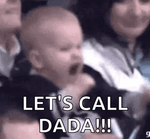 Baby Crying In Crowd Saying Let's Call Dada GIF