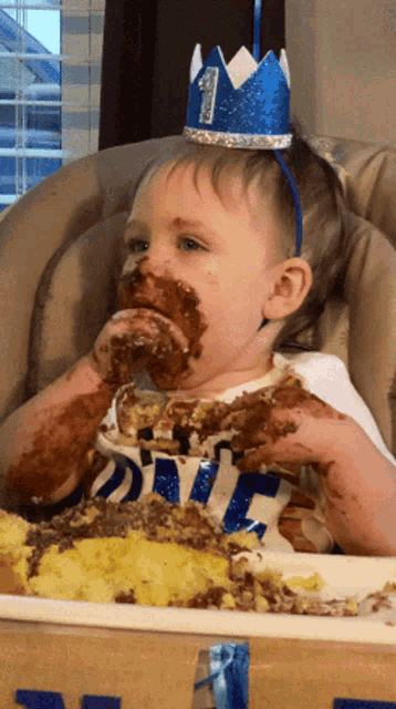 Baby Eating A Birthday Cake GIF