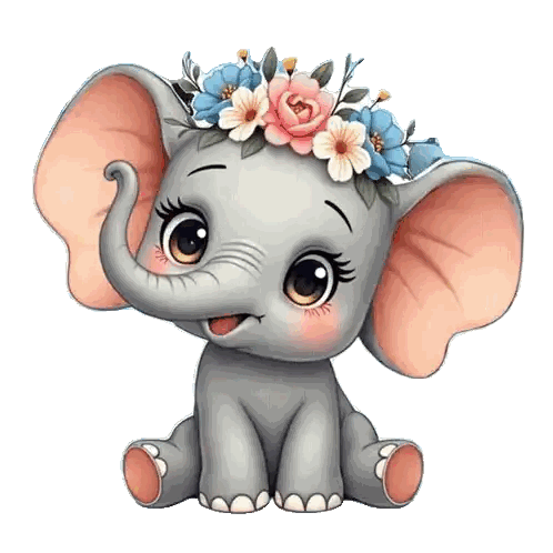 Baby Elephant With Flowers on Ears