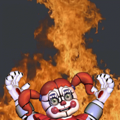 Baby From Five Nights At Freddy's In Front Of Fire GIF