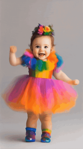 Baby Girl in Colorful Dress and Flower Crown