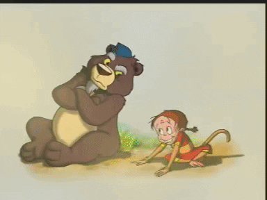 Baby Girl Monkey Hanging Out With Bear Animation GIF