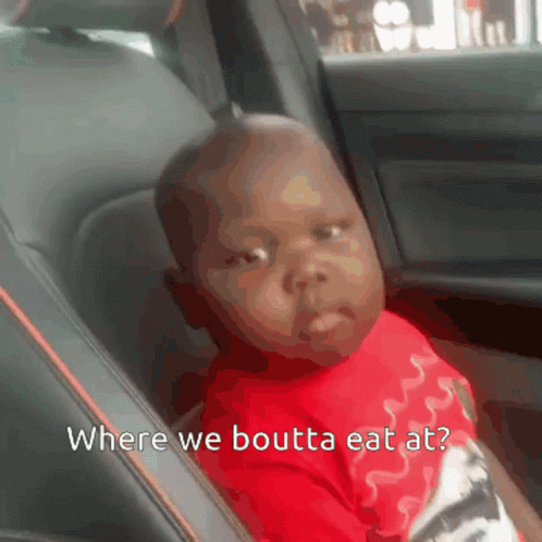 Baby In Back Seat Saying Where We Boutta Eat At GIF