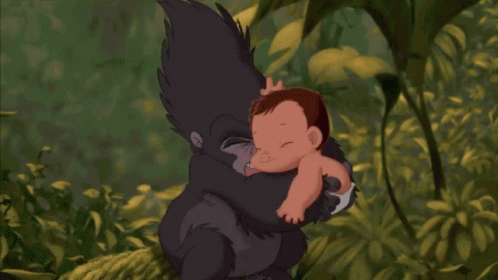 Baby in Diaper Held by Gorilla