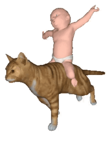 Baby in Diaper Riding Cat