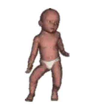 Baby in Diaper Standing on One Leg
