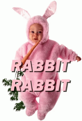 Baby In Pink Rabbit Costume Holding Carrot GIF