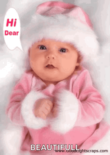 Baby in Pink Santa Hat Says Hi Dear
