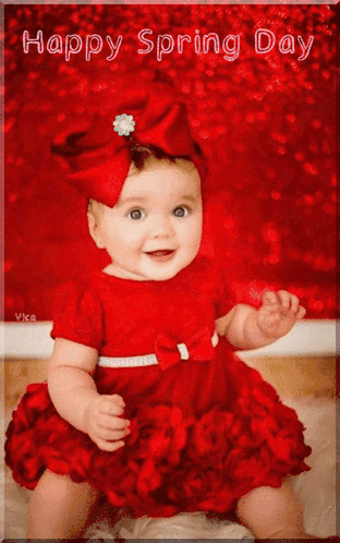 Baby in Red Dress Happy Spring Day