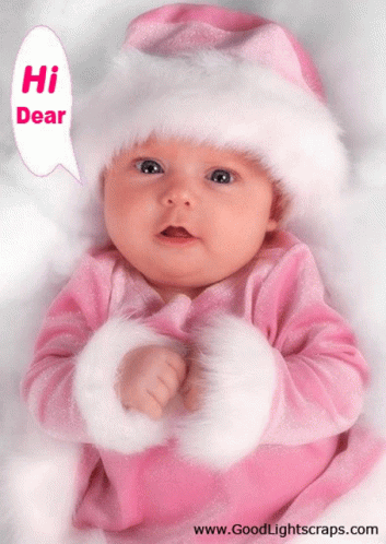 Baby in Santa Hat Saying Hi Dear