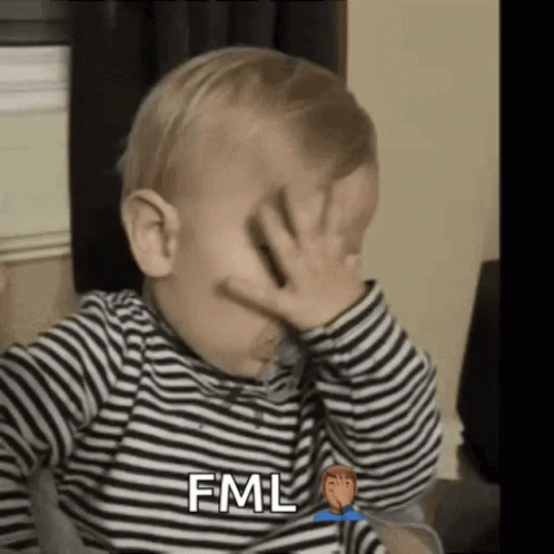 Baby In Striped Shirt Covering Face Saying FML GIF
