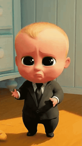 Baby In Suit And Tie Standing On Wood Floor GIF