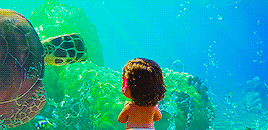 Baby Moana Watching Turtle Passing By GIF
