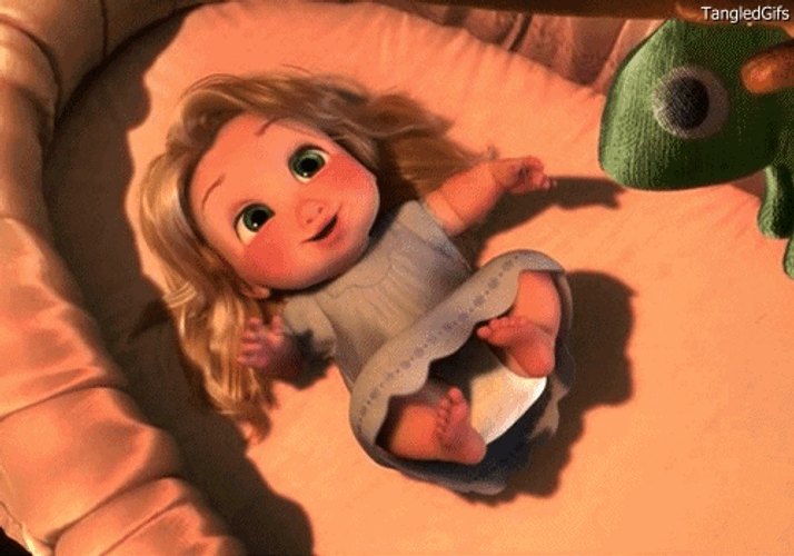 Baby Rapunzel In Cot GIF