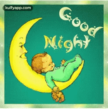 Baby Sleeping on Crescent Moon Saying Good Night