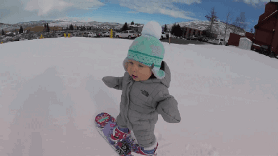 Baby Snow Boarding GIF