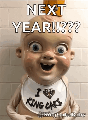 Baby Statue with Bib Saying I Love King Cake