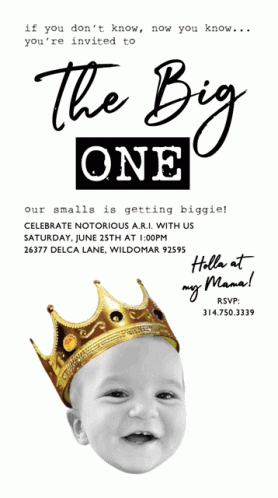 Baby Wearing Crown on Birthday Invitation
