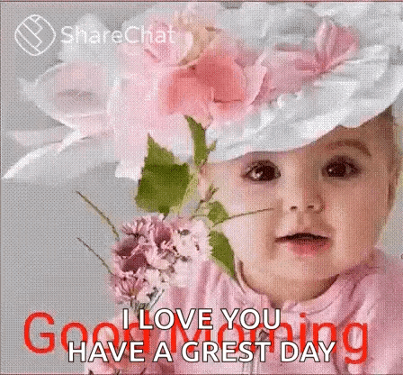 Baby Wearing Flower Hat Saying I Love You