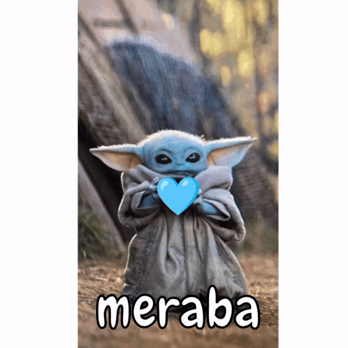 Baby Yoda Holding Blue Heart With Meraba