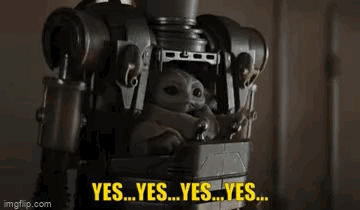 Baby Yoda Sitting on Robot Saying Yes
