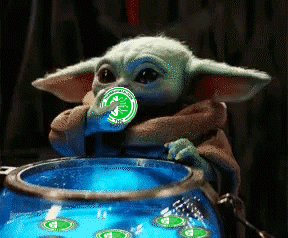 Baby Yoda Sitting With Green Coin