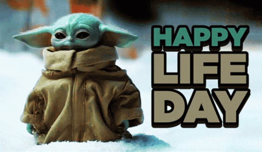 Baby Yoda Snow Star Wars Happy Birthday GIF