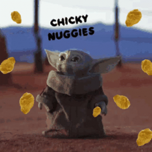 Baby Yoda Surrounded By Chicken Nuggets GIF