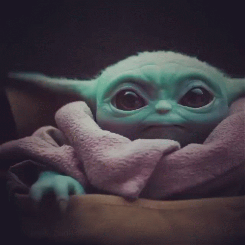 Baby Yoda with Pink Blanket Close Up