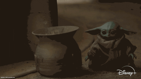 Baby Yoda With Shaking Vase GIF