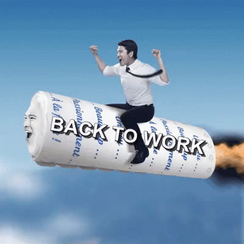 Back To Work Rocket Paper Work GIF