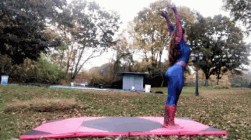 Spiderwoman Cosplay Backflip GIF