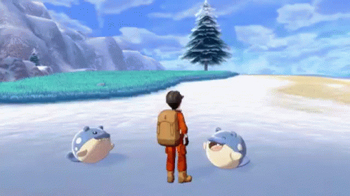 Backpack Man and Two Whales in Snowy Field Video Game
